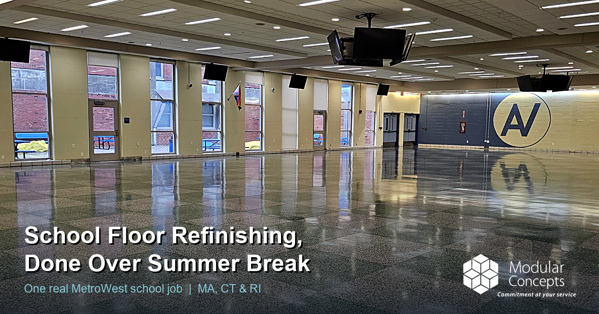 Terrazzo cafeteria floor with a high gloss finish after school floor refinishing in MetroWest Massachusetts