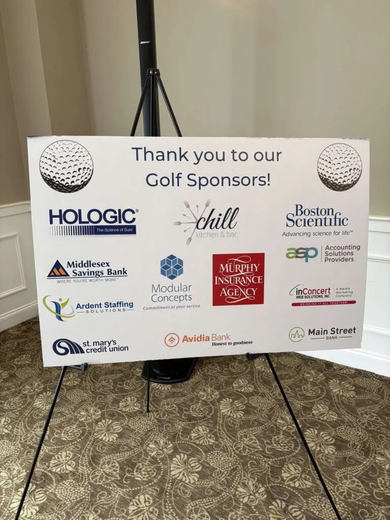 2026 sponsor board at the Marlborough Chamber Golf Classic showing the Modular Concepts logo and tagline.