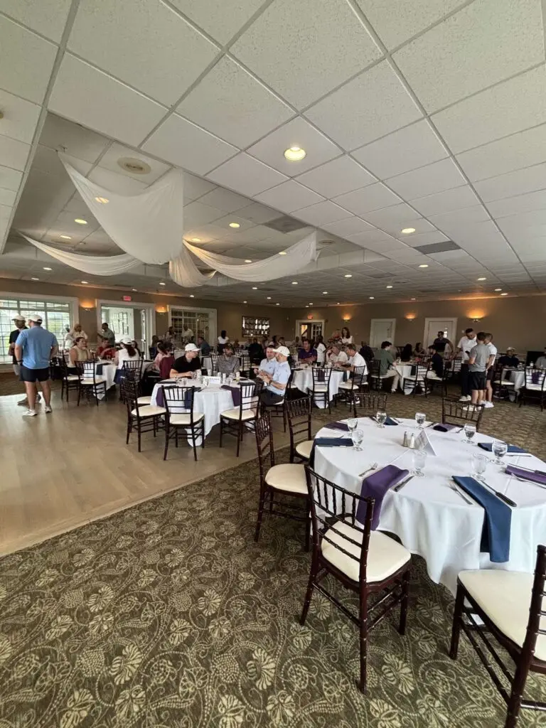 Banquet room set for the awards lunch at Marlborough Country Club after the 52nd Annual Golf Classic.