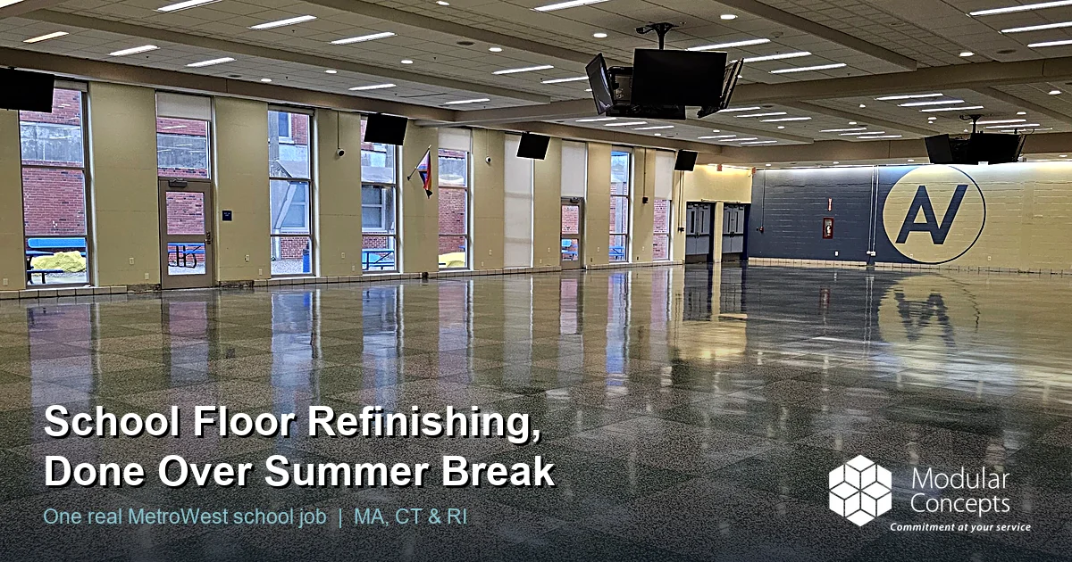 Terrazzo cafeteria floor with a high gloss finish after school floor refinishing in MetroWest Massachusetts